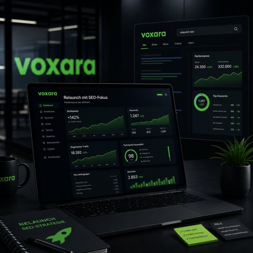voxara SEO-Relaunch — Performance-Dashboard mit Wachstumskurven